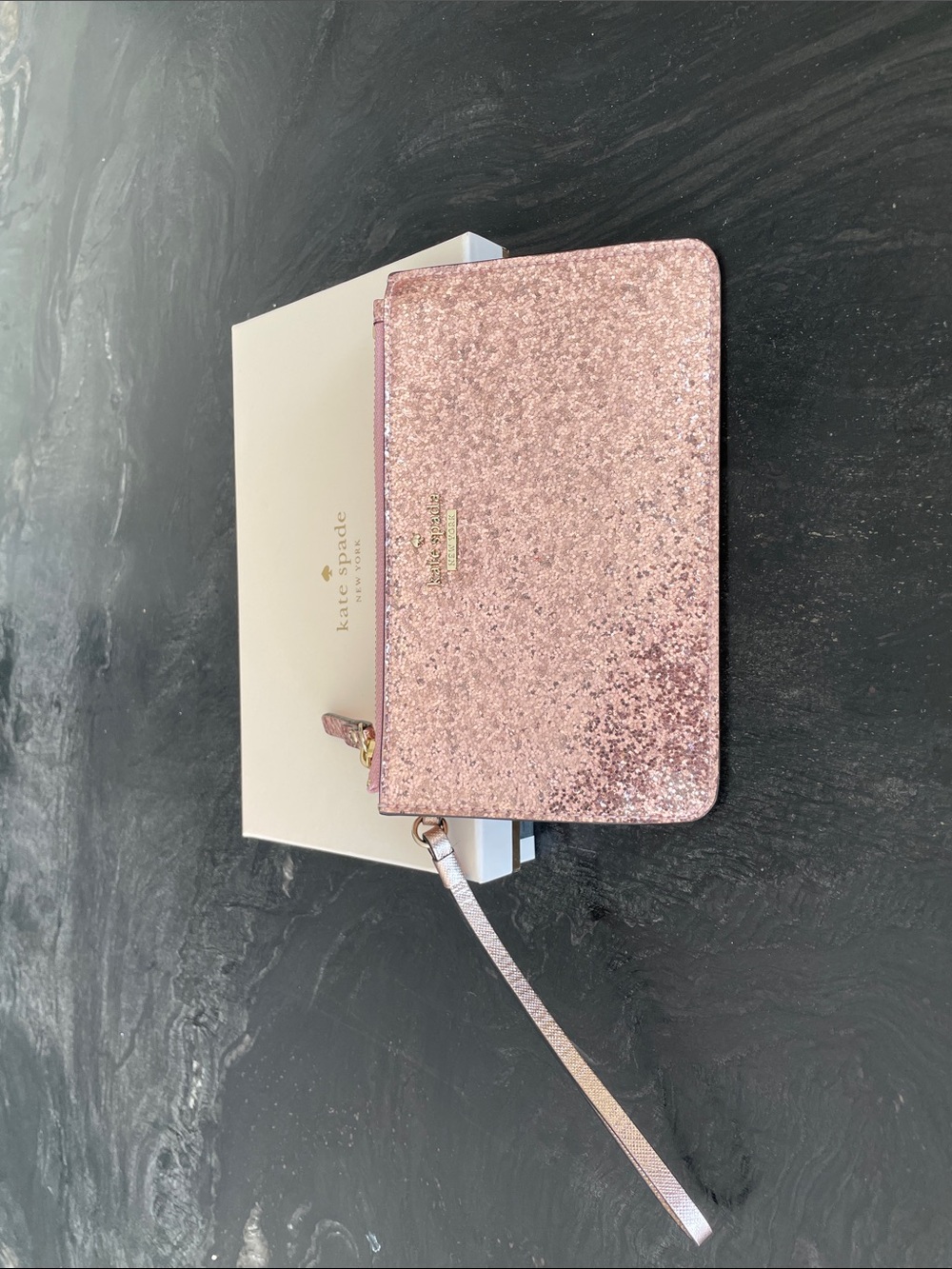 kate spade rose pink glitter wristlet clutch